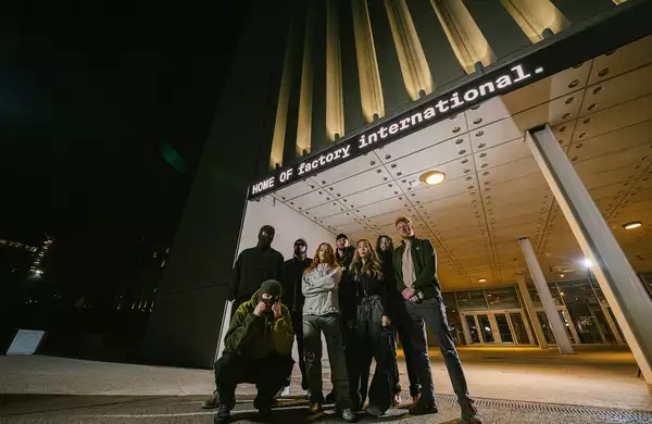 The line up of the Street Culture Shut Down Party in front of Aviva Studios