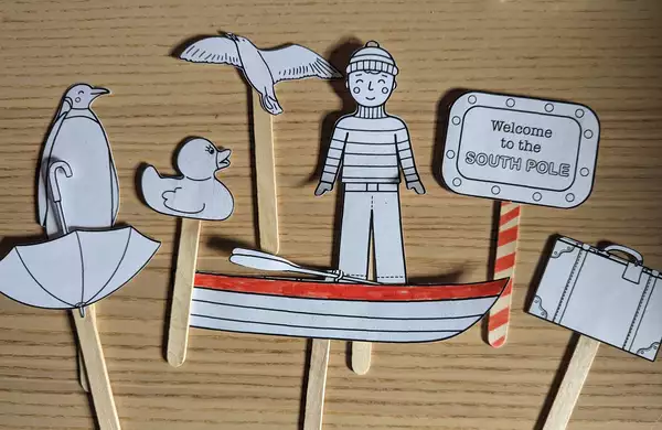 Paper cut outs of characters from Lost and Found