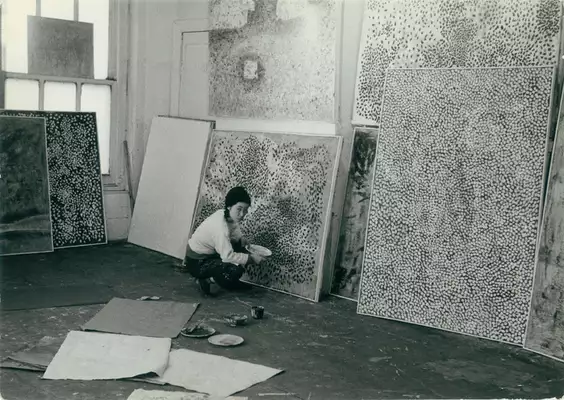 Yayoi Kusama in her New York studio